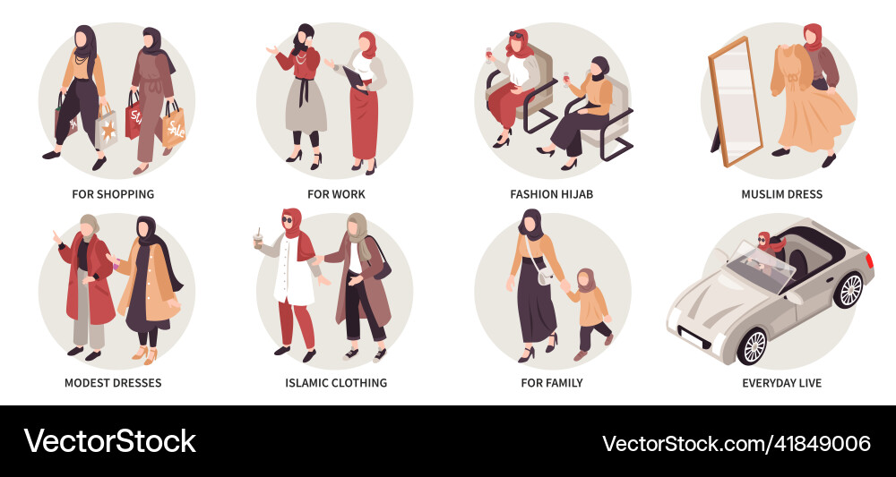 muslimische Frauen Mode isometrische Kompositionen Muslimische Frauen Mode isometrische Kompositionen vektorbild