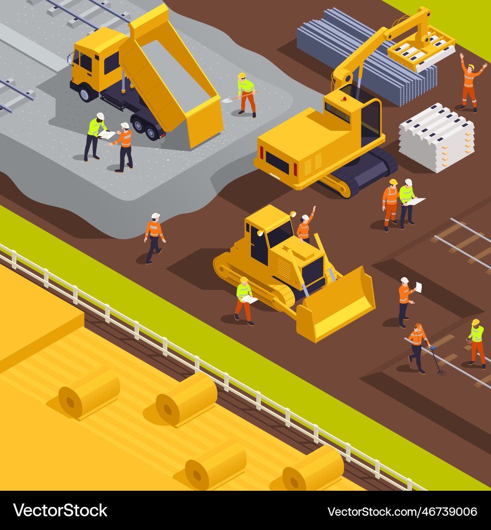 Railroad construction site composition Railroad construction site composition Vector Image