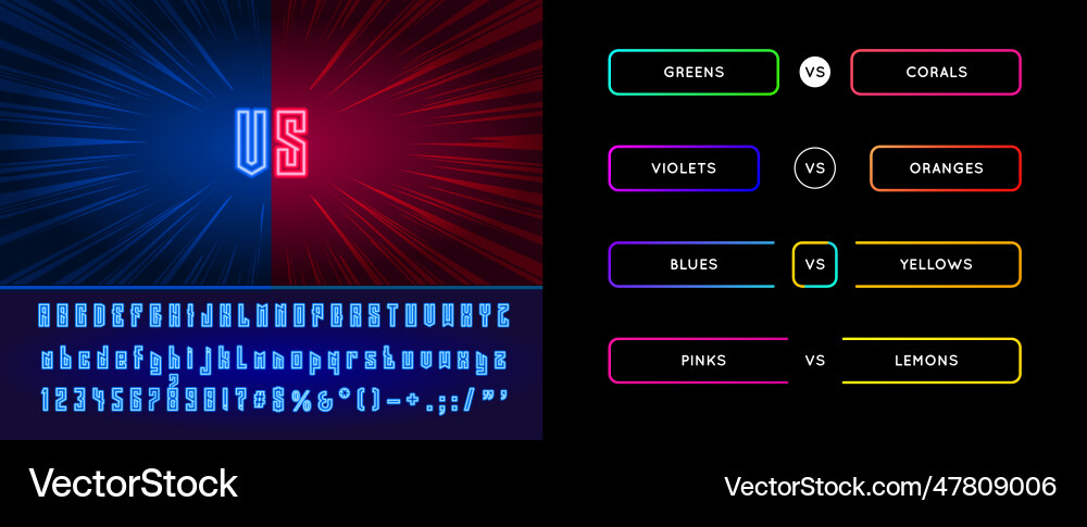 Set of game versus screen with alphabet type Set of game versus screen with alphabet type vector image