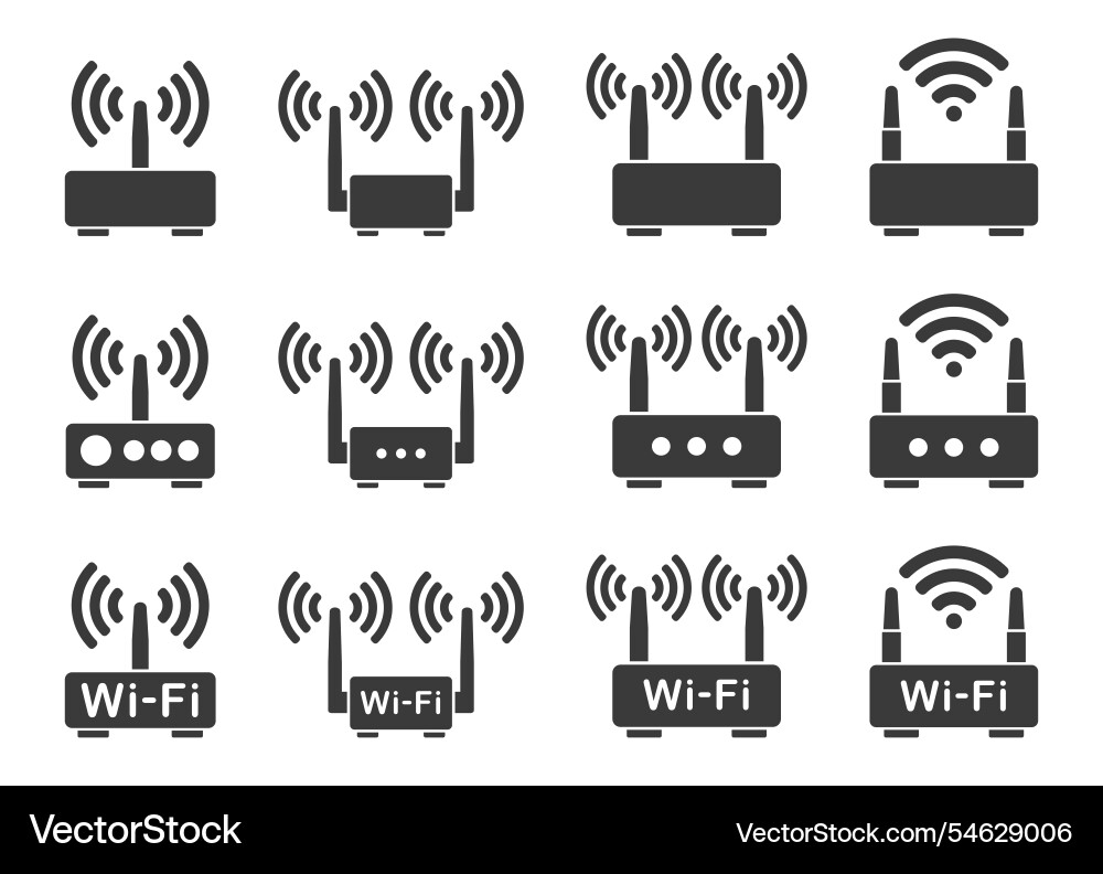 Wifi router icon symbol shape set wlan modem sign Wifi router icon symbol shape set wlan modem sign vector image