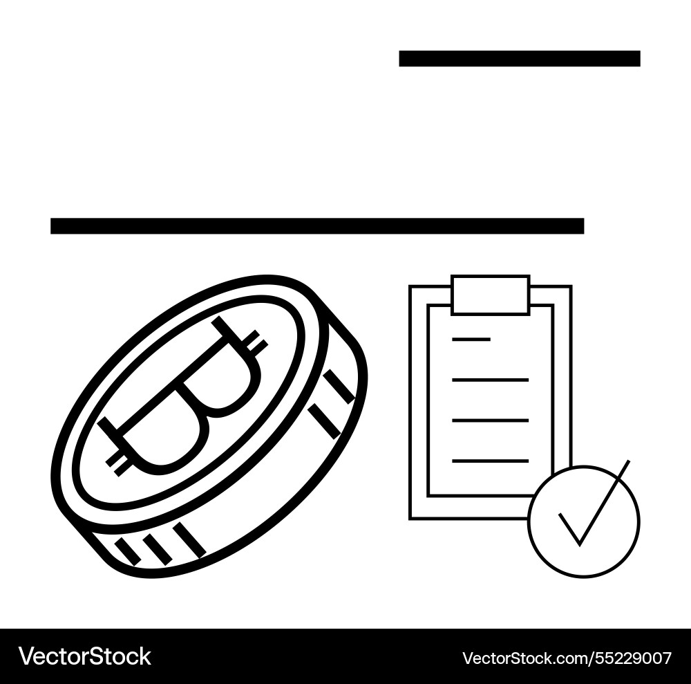 Cryptocurrency coin with checklist and checkmark Cryptocurrency coin with checklist and checkmark Vector Image