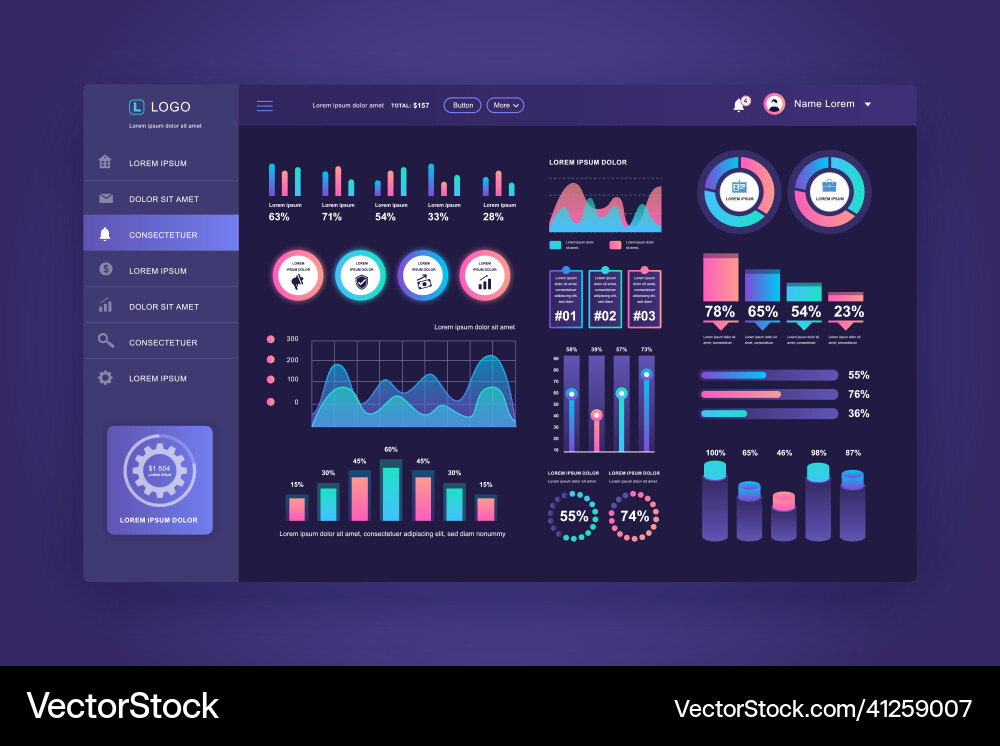 Dashboard ui admin panel design template Dashboard ui admin panel design template vector image
