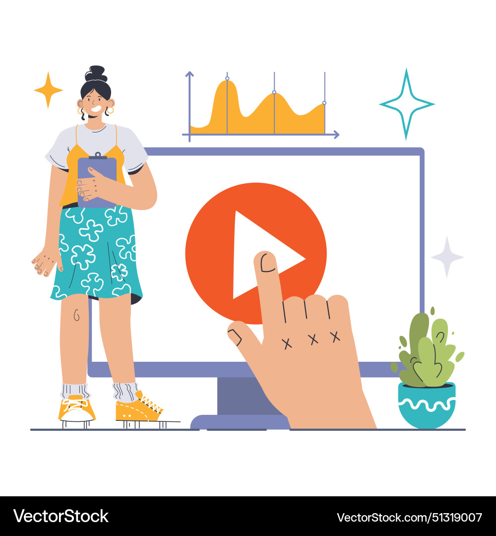 Digital marketer observes analytics chart urging Vector Image