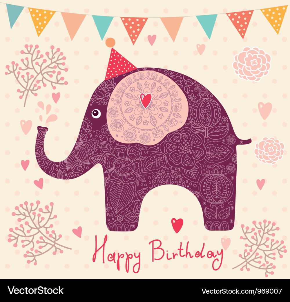 Floral Elephant Birthday Card vector image