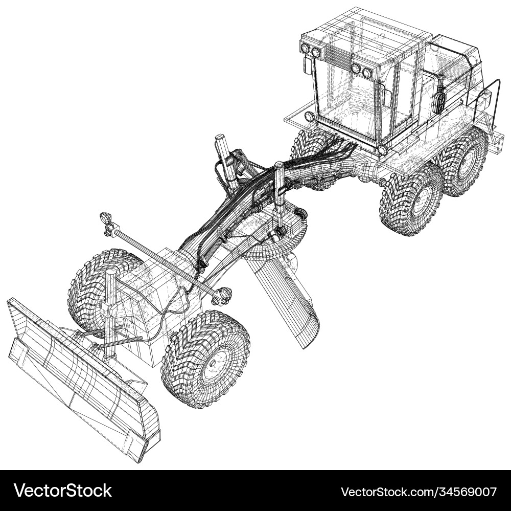 Grader 3d rendering wire-frame the layers Grader 3d rendering wire-frame the layers Vector Image