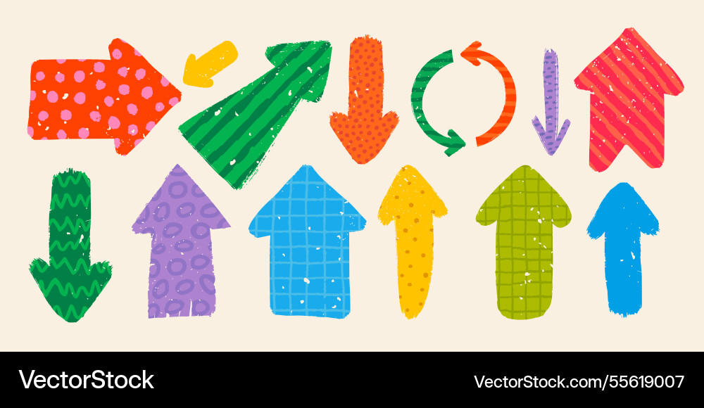 Hand drawn arrows with various patterns vector image