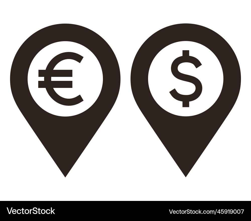 Map pointer with euro and dollar sign icon Map pointer with euro and dollar sign icon vector image