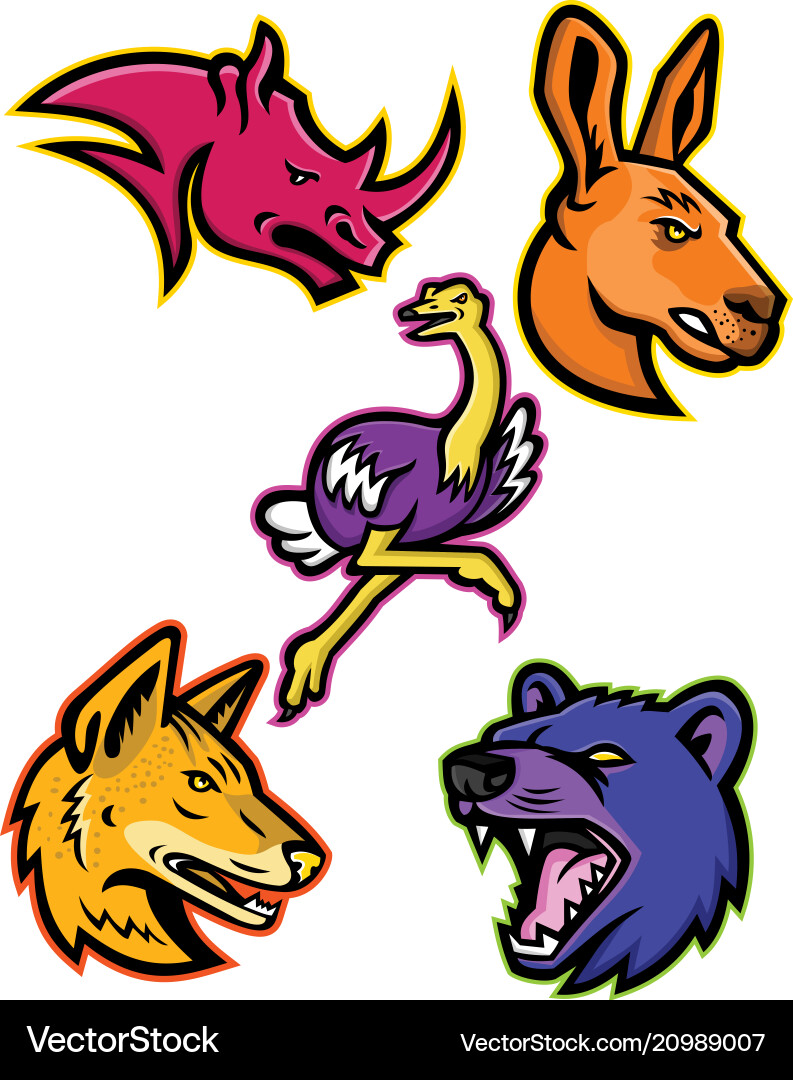 Wildlife Mascot Set - Animals & Icons Vector Image