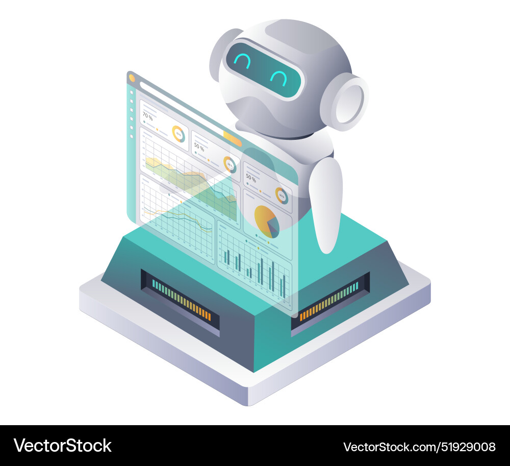 Ai robots support data analysis in server Ai robots support data analysis in server vector image