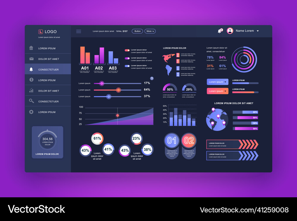 Dashboard ui admin panel design template Dashboard ui admin panel design template vector image