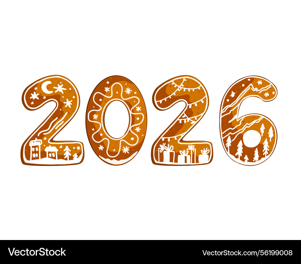Festive happy 2026 new year gingerbread cookies Festive happy 2026 new year gingerbread cookies vector image