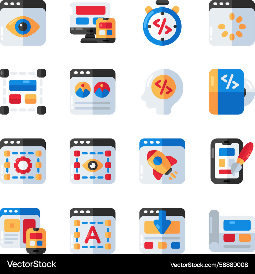 Flaches Web & Programmierung Icons Set Vektorbild