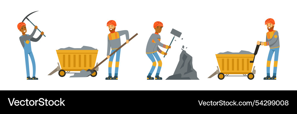 Man miner character in uniform and hard hat work Man miner character in uniform and hard hat work vector image