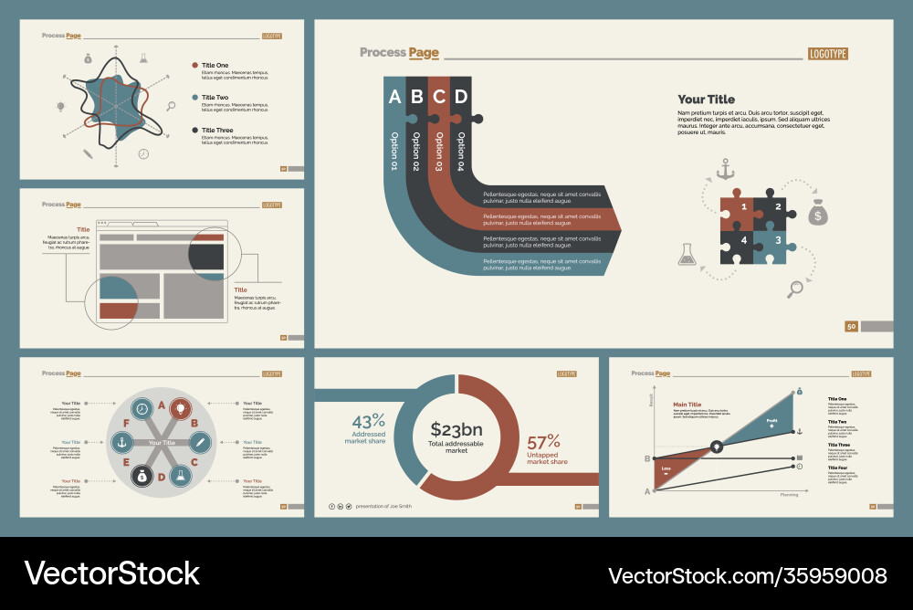 Six Analyzing Charts & Slides Vector Image