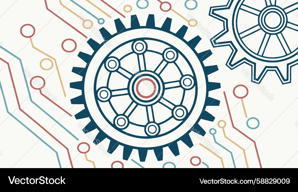 Abstract circuit board with gears representing Vector Image