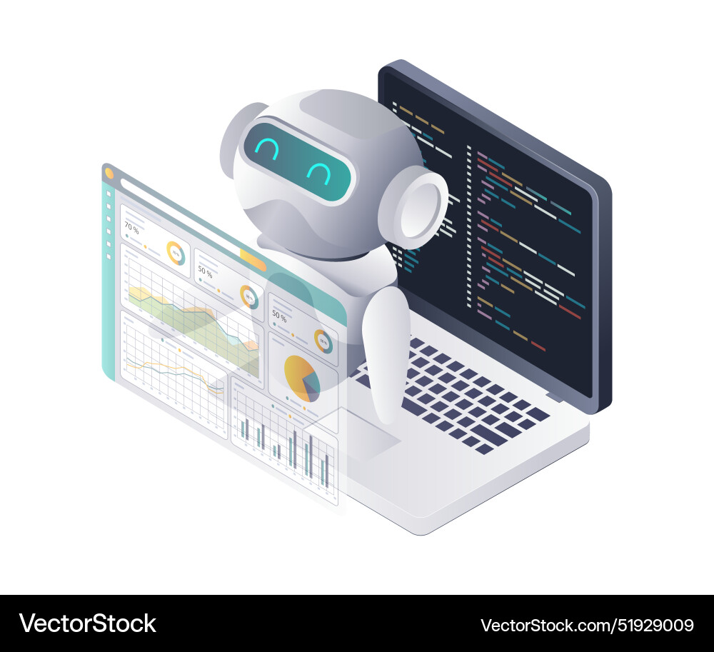 Ai robots in programming language analysis Ai robots in programming language analysis vector image