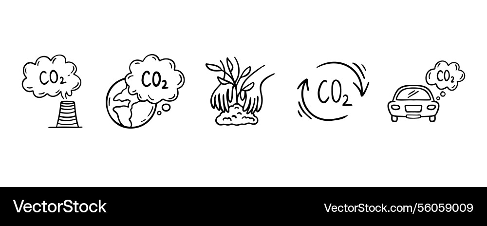 Carbon dioxide co2 earth air pollution doodle hand Carbon dioxide co2 earth air pollution doodle hand vector image