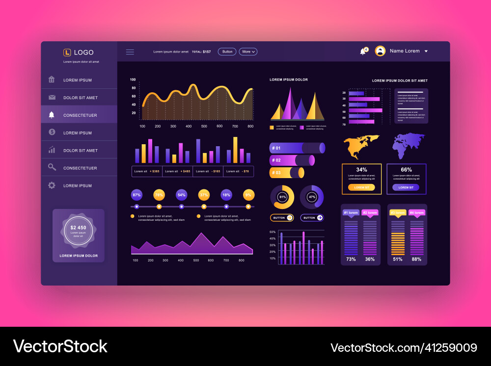 Dashboard ui admin design Template Vektorbild
