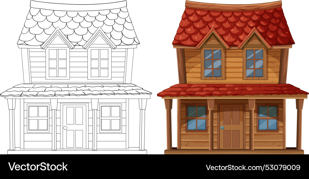 Detailed colored and outline house Royalty Free Vector Image