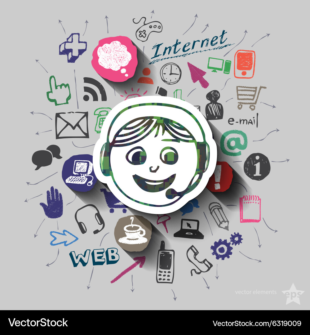 Operator and collage with web icons background vector image