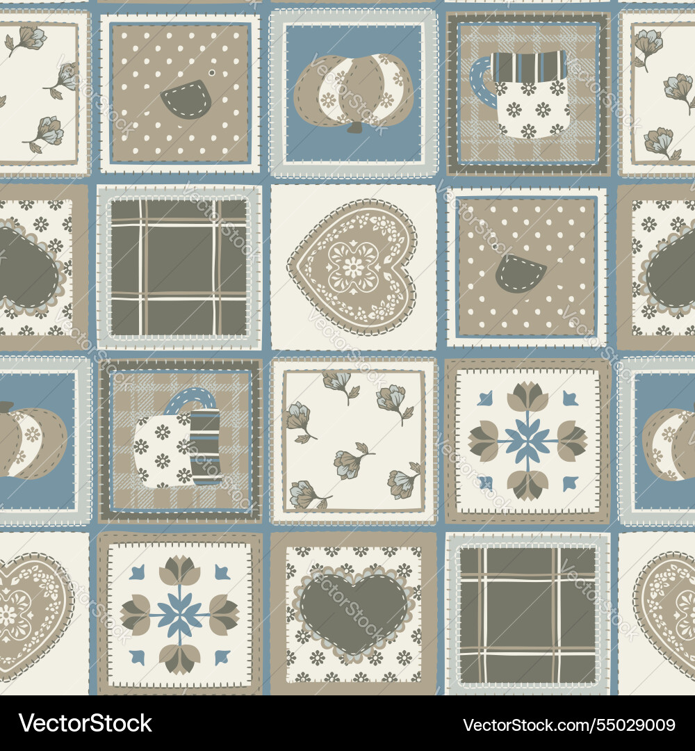 Patchwork pattern with flower and heart design Patchwork pattern with flower and heart design Vector Image