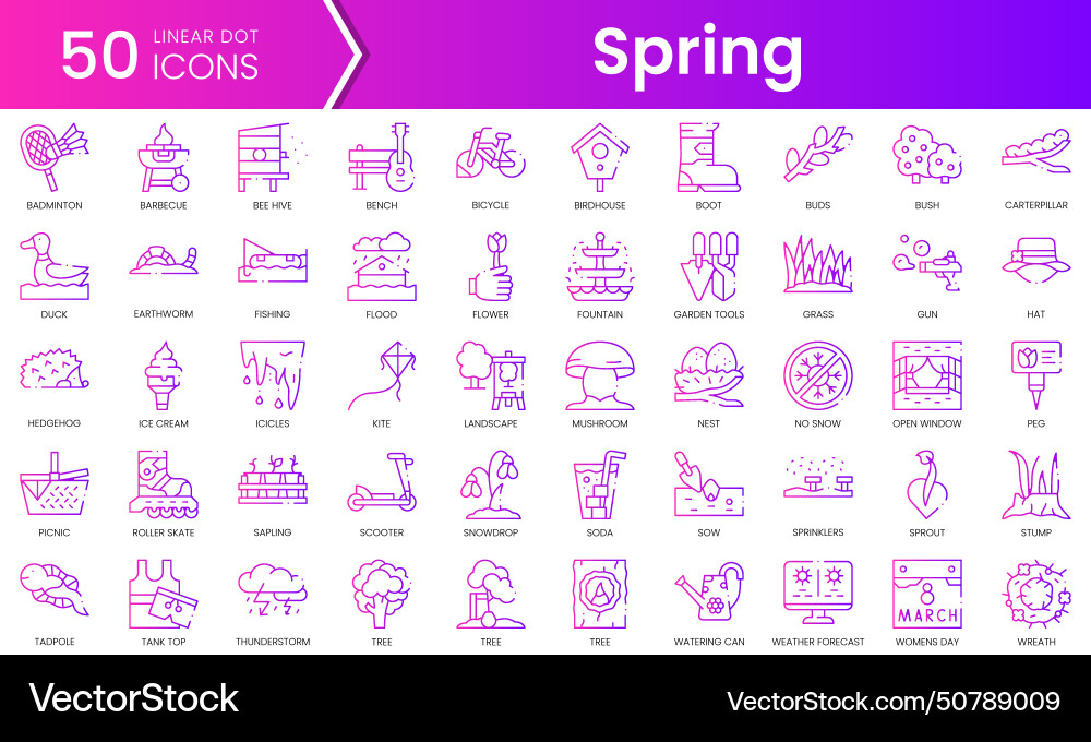 Set of spring icons gradient style icon bundle Set of spring icons gradient style icon bundle vector image