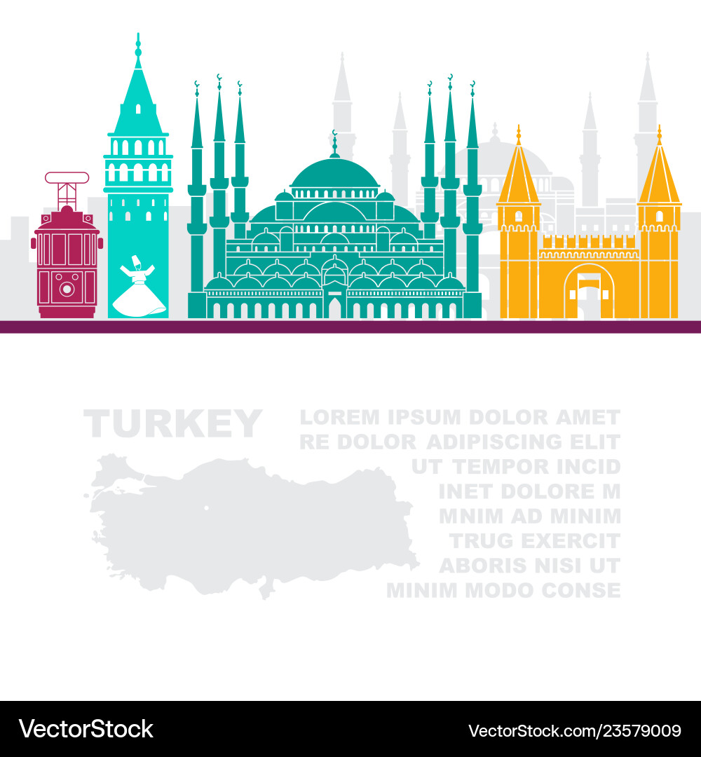 Turkey Landmarks & Istanbul Vector Image