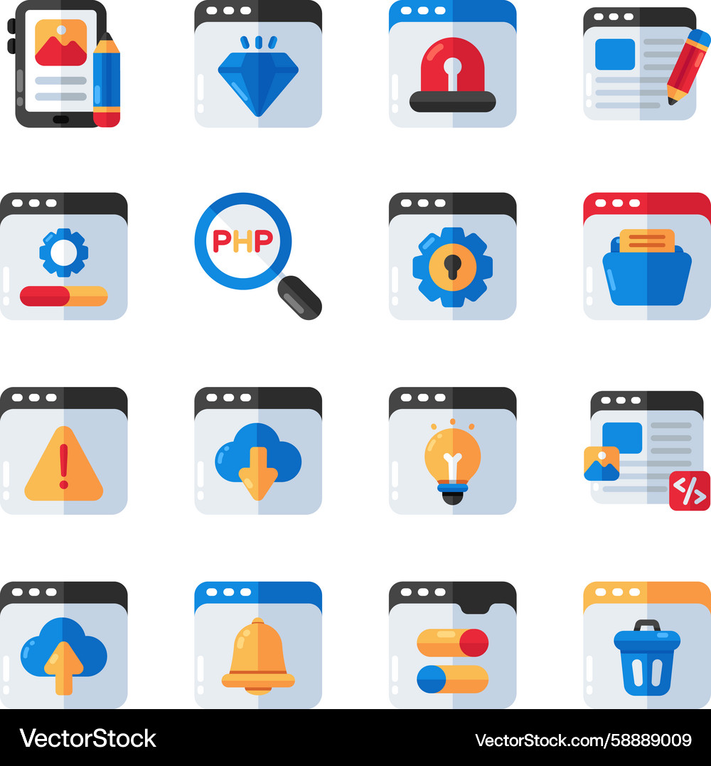 Web Development Flat Icons Set Vector Image