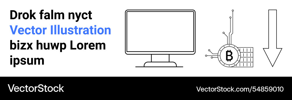 Bitcoin mining with monitor and downward arrow Bitcoin mining with monitor and downward arrow vector image