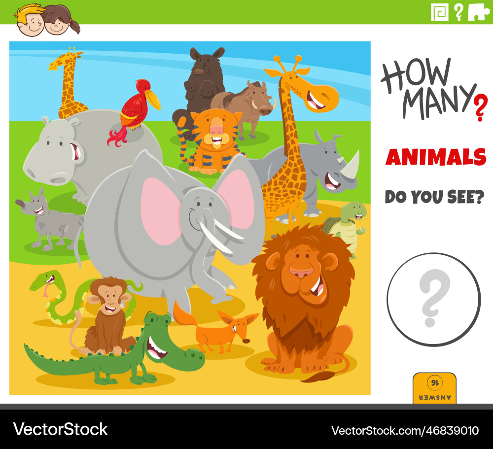 Counting cartoon wild animals educational activity Counting cartoon wild animals educational activity vector image