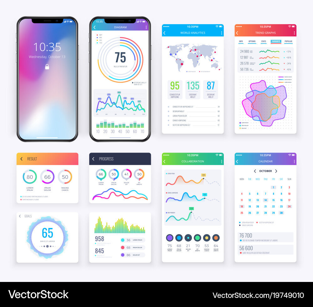 Mobile Data Dashboard UI Kit vector image