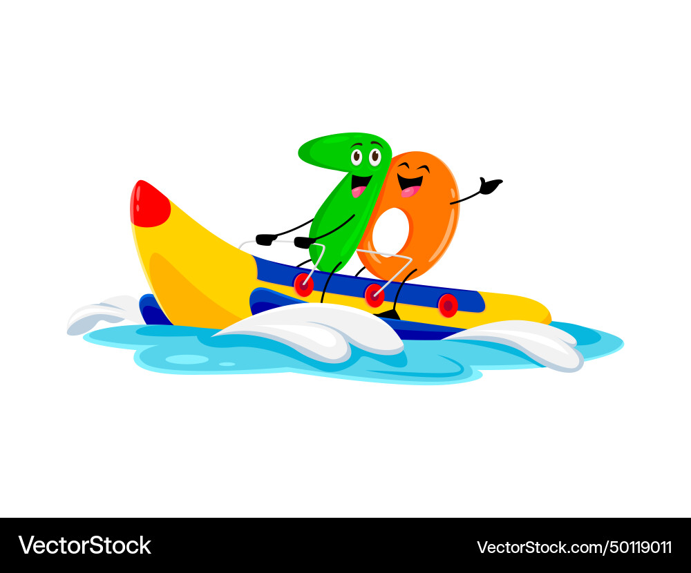 Cartoon Mathe Nummer zehn Charakter Fahrt Bananenboot Cartoon Mathe Nummer zehn Charakter Fahrt Bananenboot vektorbild