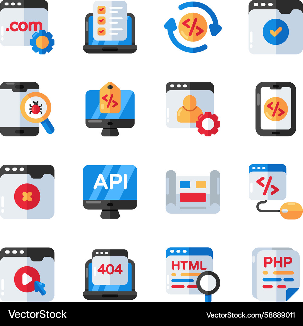 Flat Web & Coding Icons Set Vektorbild