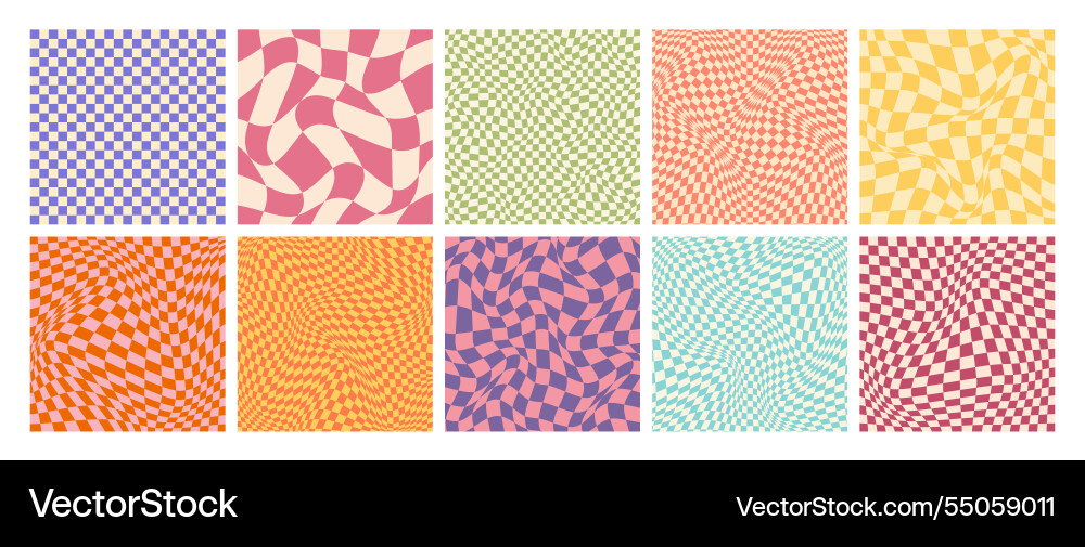 Groovy checkered pattern colorful distorted tiled Groovy checkered pattern colorful distorted tiled Vector Image