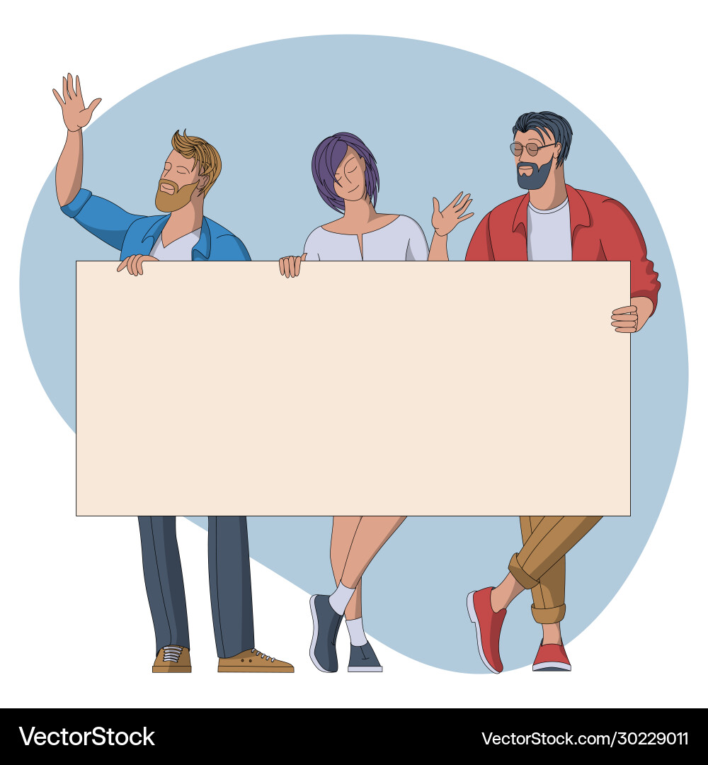 Group people with empty banner vector image