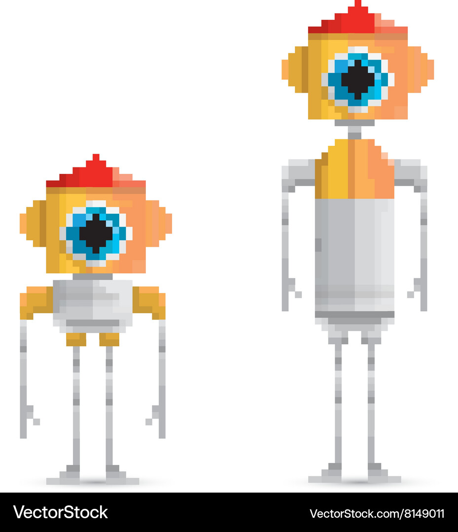 Pixel style robot set Vector Image
