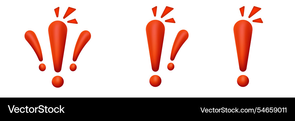 Three red exclamation marks in a row vector image