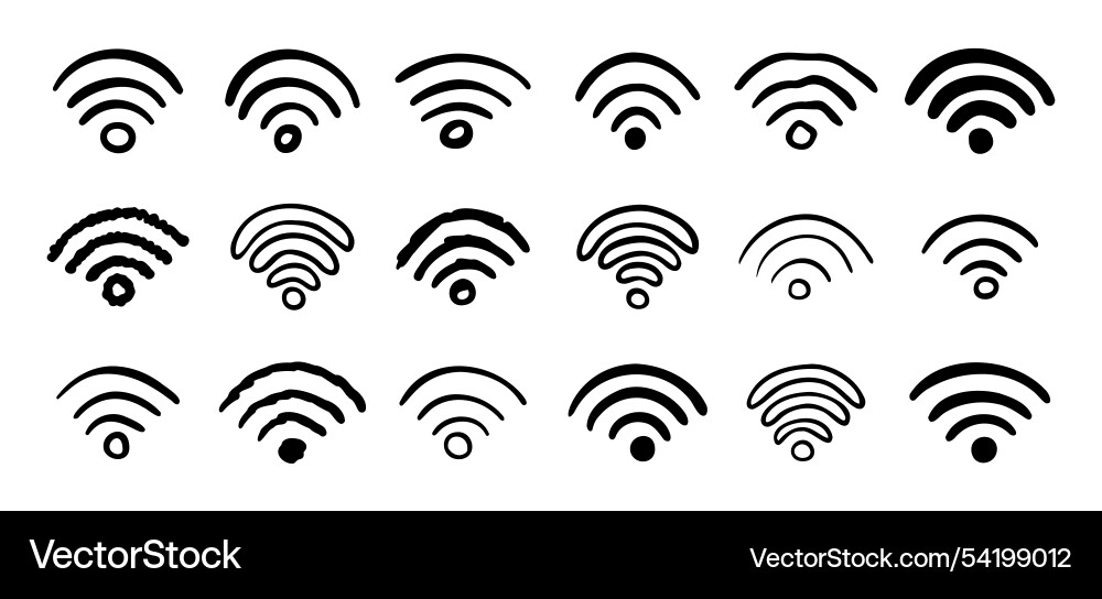 Hand drawn wifi icon set doodle wi fi sign Vector Image