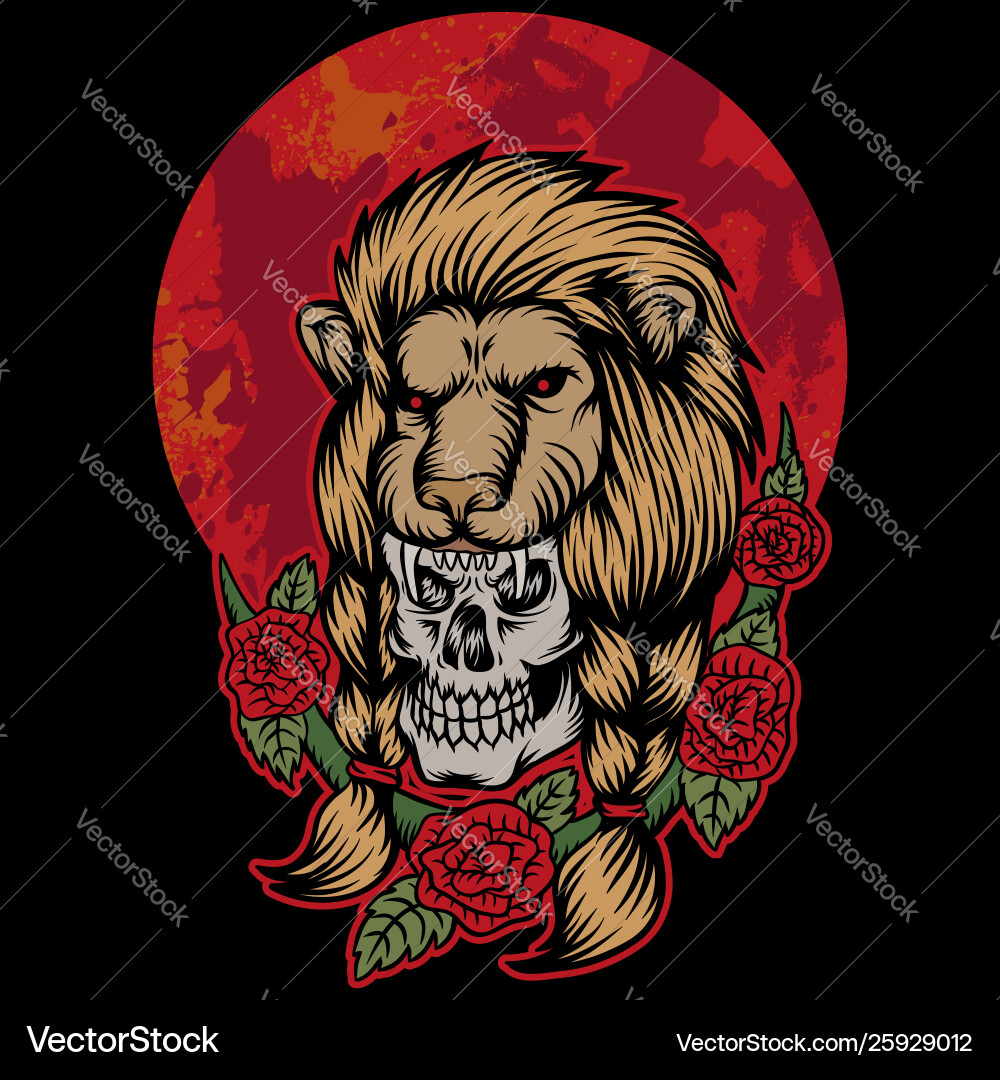 Lion Skull with Red Moon Vector Image