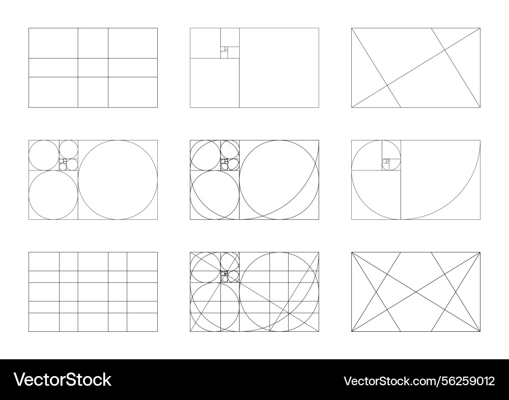 Set aus goldenem Verhältnis minimales fibonacci-Array Set aus goldenem Verhältnis minimales fibonacci-Array vektorbild