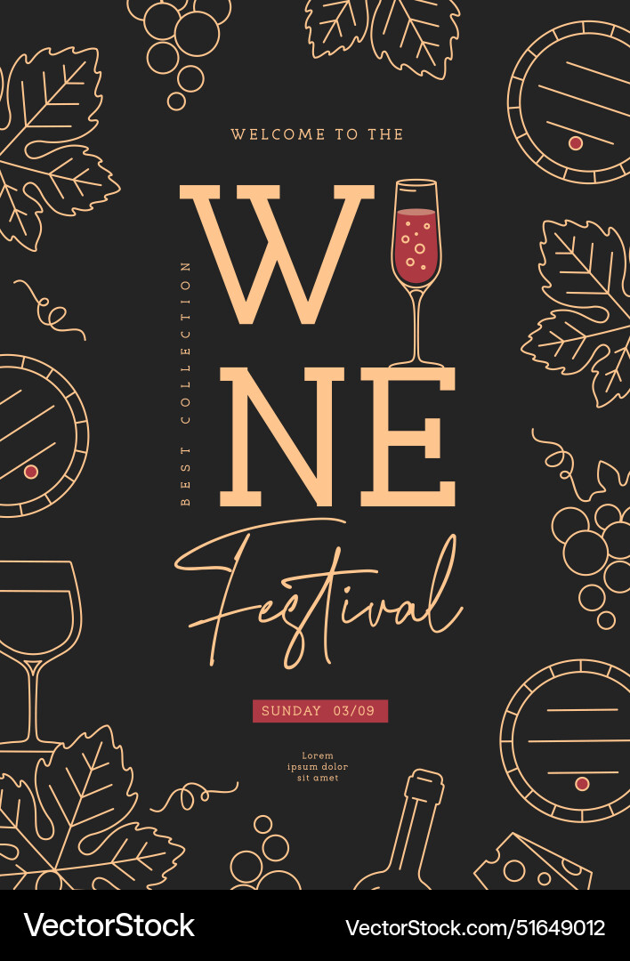 Wine festival party poster with attributes Wine festival party poster with attributes Vector Image