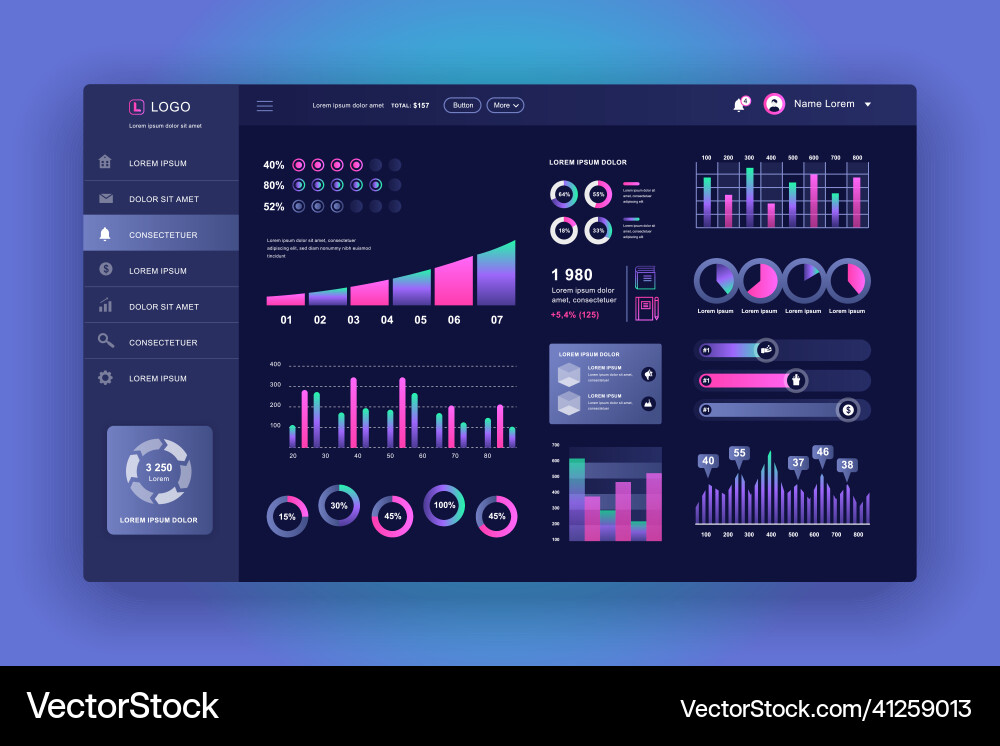 Dashboard ui admin panel design template Dashboard ui admin panel design template vector image
