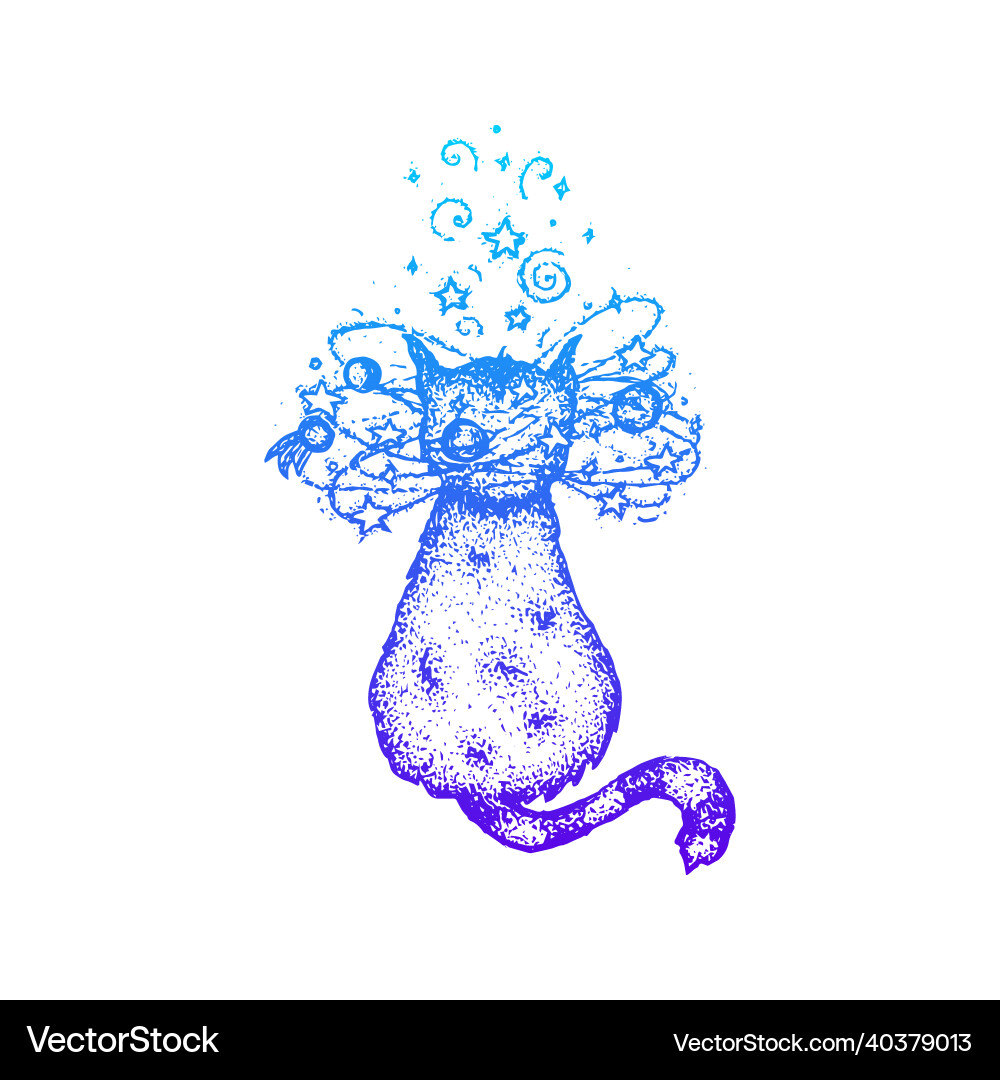 Dotwork dizzy cat gradient vector image