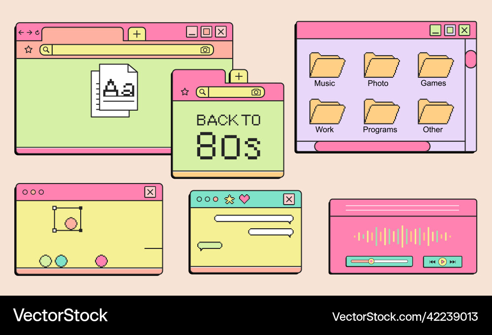 Retro Music UI Pixel Set vector image
