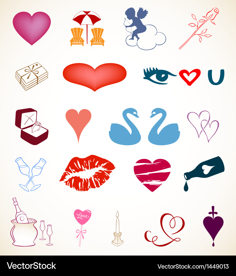 Set of hearts style details objects vector image