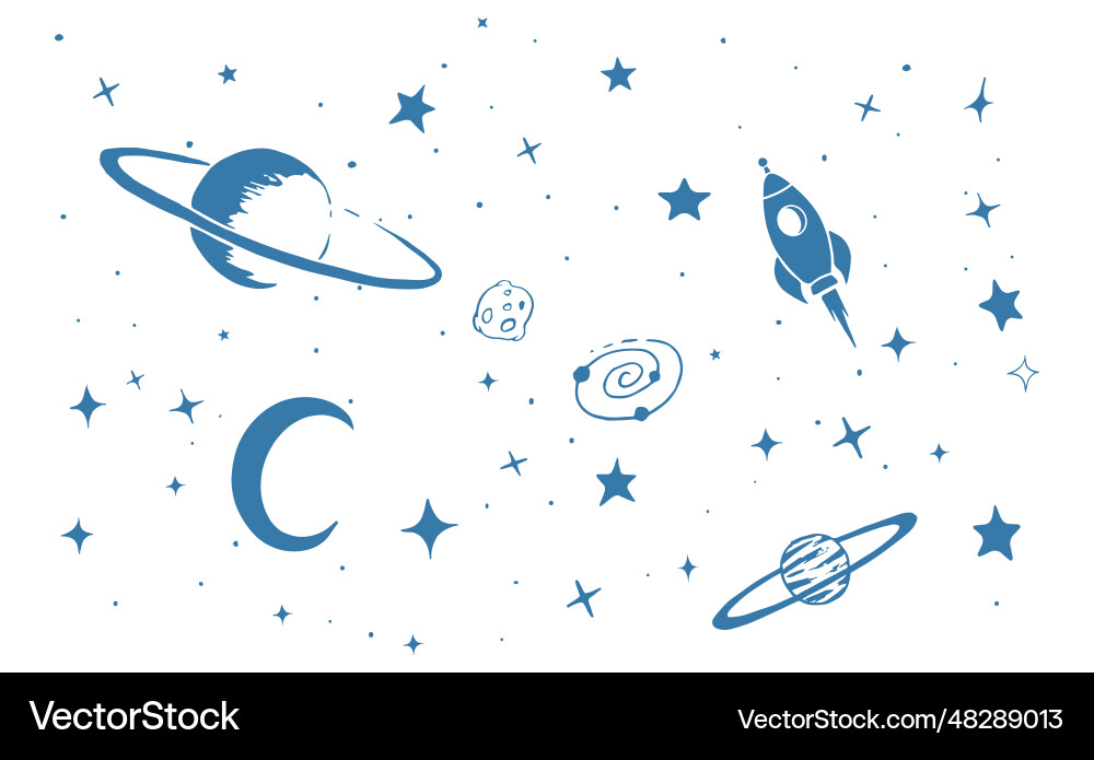 Space objects set handcrafted Space objects set handcrafted vector image