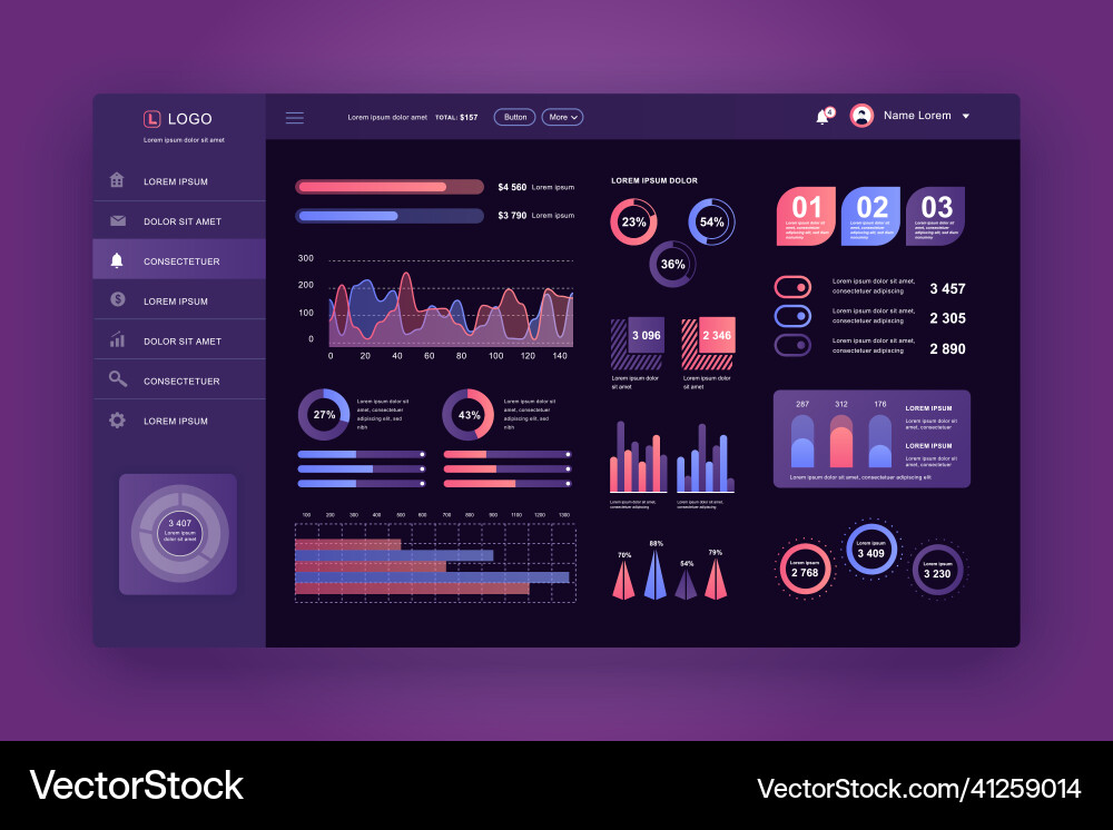 Dashboard ui admin panel design template Dashboard ui admin panel design template vector image