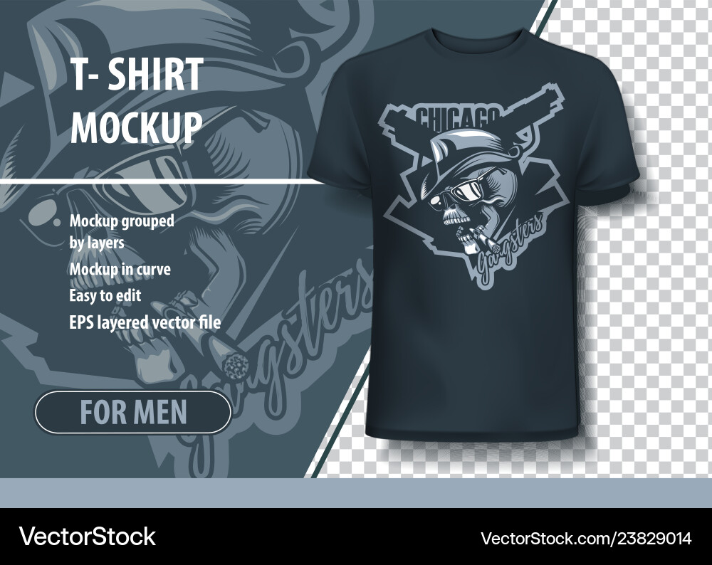 Gangster T-Shirt Mockup - Skull & Cigar Vector Image
