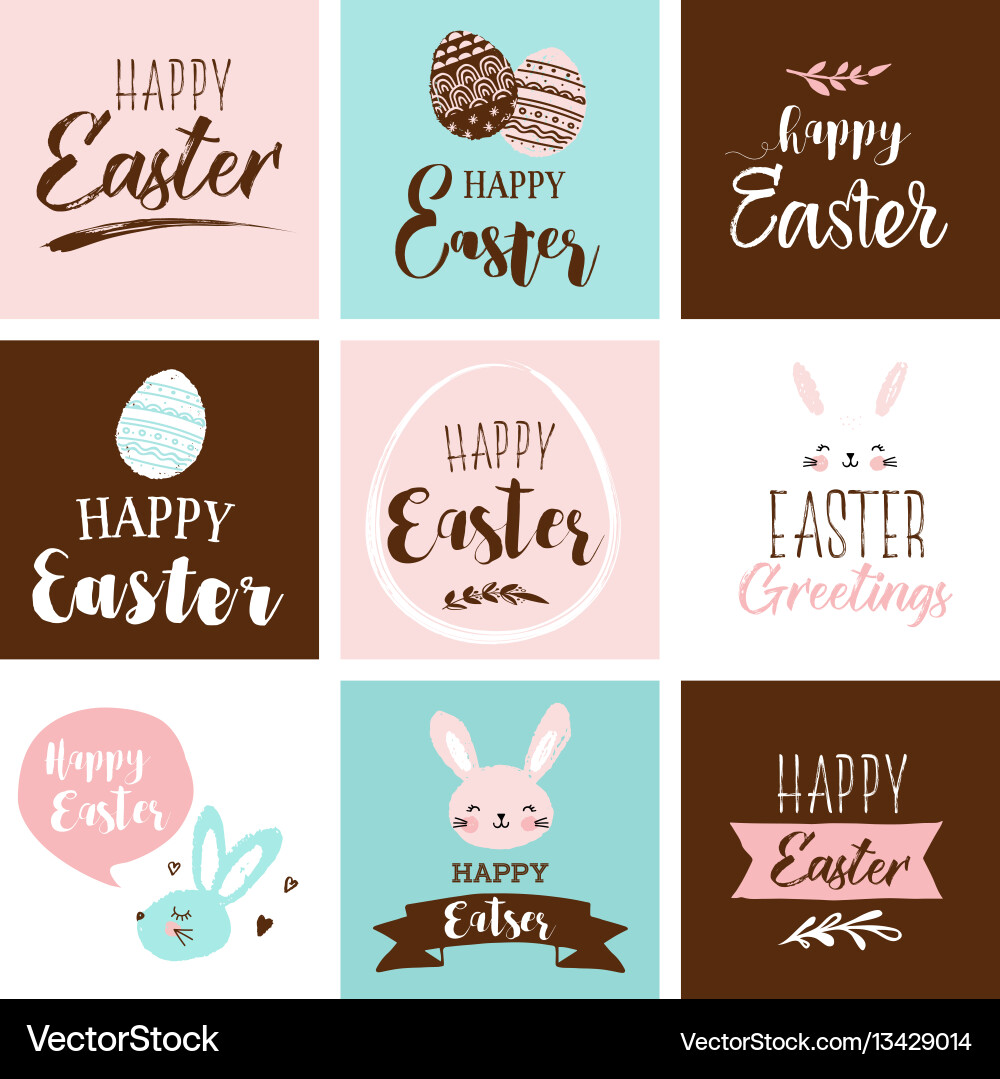 Happy easter greeting card poster with cute Happy easter greeting card poster with cute vector image