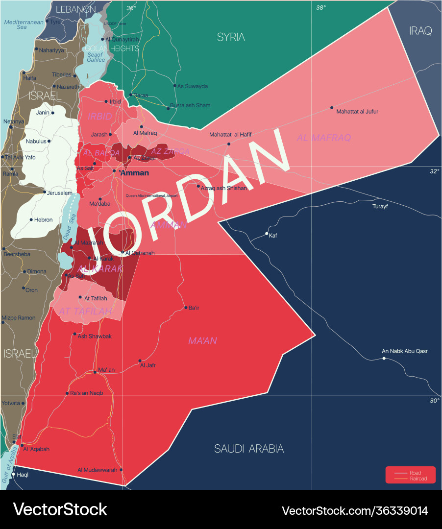 Jordan country detailed editable map Jordan country detailed editable map vector image